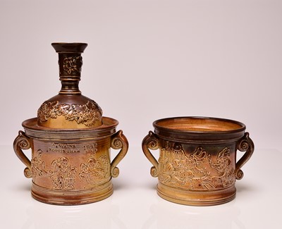 Lot 164 - Two Derbyshire salt-glazed tobacco jars, mid-19th century