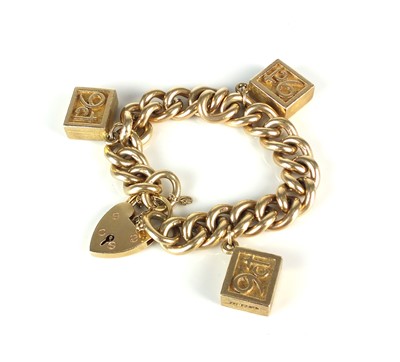 Lot 42 - A 9ct gold curb link bracelet with three attached 9ct gold '1/2 oz' ingots