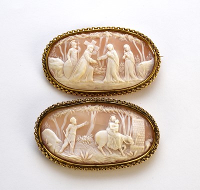 Lot 159 - A pair of oval shell cameo brooches