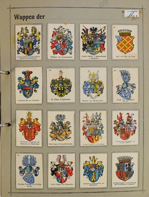 Lot 143 - Two albums containing 1890-1910 period poster stamps showing crests on white card (Wappen vershnetton)