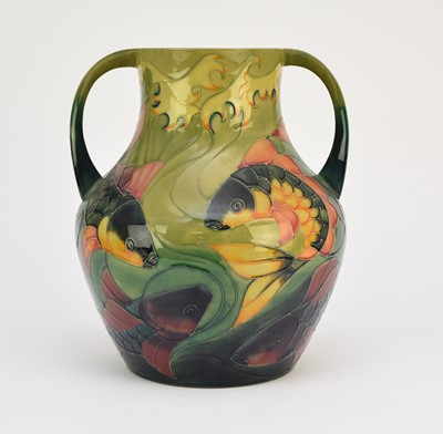 Lot 162 - Large Moorcroft twin-handled vase in the Carp pattern, dated 1996