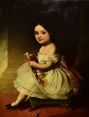 Lot 268 - English School (c.1830) Portrait of a Young Girl Holding Flowers