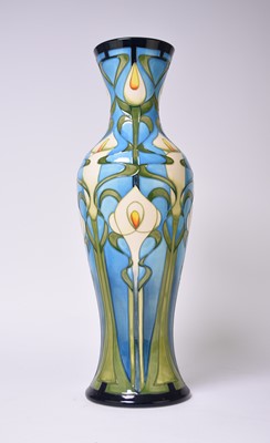 Lot 230 - Tall Moorcroft vase in the 'Calla Lily' pattern designed by Emma Bossons, dated 2003