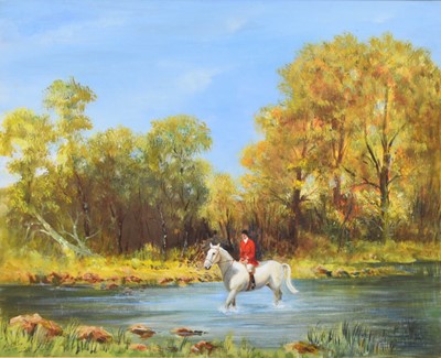 Lot 428 - Frank Wooton OBE (1914-1998) Huntsman Crossing a Stream