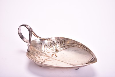 Lot 363 - A WMF elecroplated card tray and an art nouveau pewter oval dish