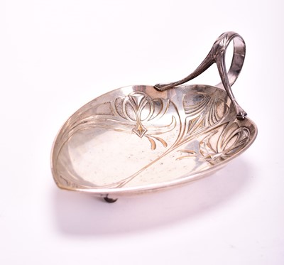 Lot 363 - A WMF elecroplated card tray and an art nouveau pewter oval dish
