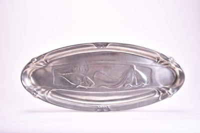 Lot 363 - A WMF elecroplated card tray and an art nouveau pewter oval dish
