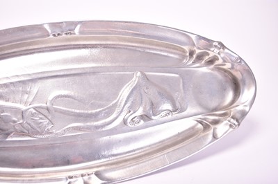Lot 363 - A WMF elecroplated card tray and an art nouveau pewter oval dish