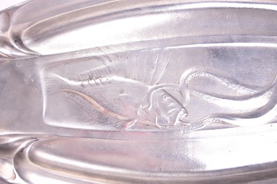Lot 363 - A WMF elecroplated card tray and an art nouveau pewter oval dish