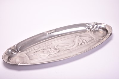 Lot 363 - A WMF elecroplated card tray and an art nouveau pewter oval dish