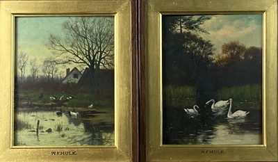 Lot 455 - William Frederick Hulk (1852-1922) Pool and River Scenes with Ducks and Swans