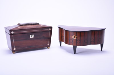 Lot 382 - A Victorian rosewood tea caddy and an Edwardian mahogany jewel casket