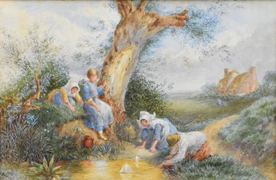 Lot 416 - Attributed to Samuel Bourne (1834-1912) Fishing in a Stream, after Miles Birket Foster