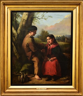 Lot 93 - Attributed to Thomas Faed RSA (1826-1900) Girl Binding a Young Pauper Boy's Foot in her Lap