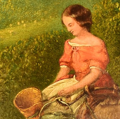 Lot 336 - Follower of Sir David Wilkie (1785-1906) Lady Riding a Donkey down a Country Track