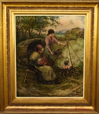 Lot 280 - Annie Taverner (fl. 1897-1914) Traveller Family Cooking over a Campfire