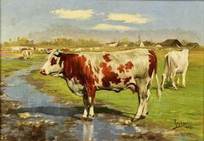 Lot 258 - Miklos Rajzo (1865-1913) Cows in Pasture