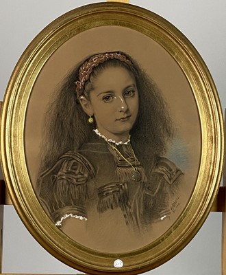 Lot 356 - H Althaus (19th Century) Portrait of a Young Girl with a Red Hairband