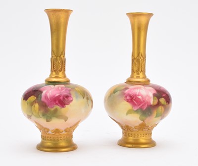 Lot 96 - Pair of Royal Worcester vases painted with roses