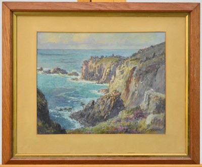 Lot 373 - Claude Marks (act. 1899-1915) Two Landscapes showing Kynance Cove and Trevob Bay, Cornwall