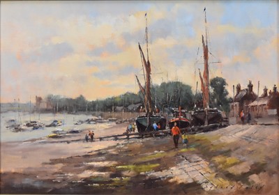 Lot 397 - Sydney Folley ROI RSMA (1916-2001) Spirit Sail Barges, Upnor, River Medway