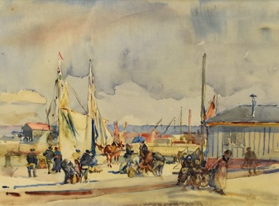 Lot 374 - Ernest Borough Johnson (1866-1949) Unloading Honfleur