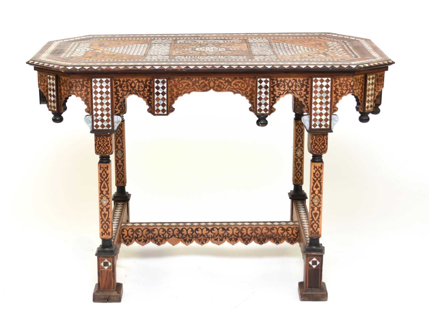 Lot 266 - A late 19th century Syrian, rectangular walnut marquetry centre table