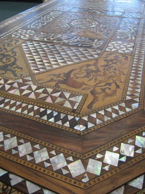 Lot 266 - A late 19th century Syrian, rectangular walnut marquetry centre table