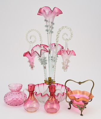 Lot 296 - Victorian cranberry glass including an epergne