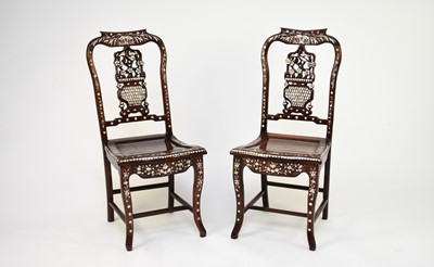 Lot 96 - A pair of Chinese inlaid rosewood chairs, 20th century