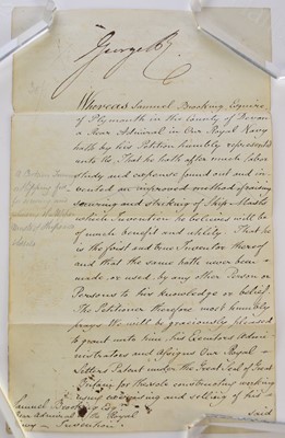 Lot 26 - Naval Interest - Patent application, 4th January 1828, signed by King George IV