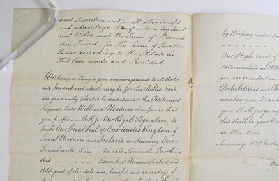 Lot 26 - Naval Interest - Patent application, 4th January 1828, signed by King George IV