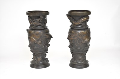 Lot 114 - A large pair of Japanese bronze floor vases, Meiji era