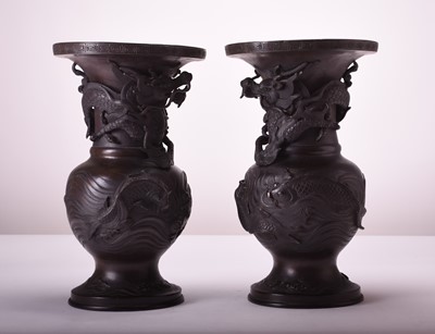 Lot 115 - A pair of Japanese bronze vases, Meiji era