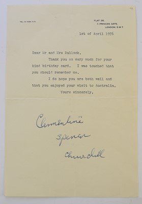 Lot 56 - Clementine Spencer Churchill, LS, to 'Mr Bullock'