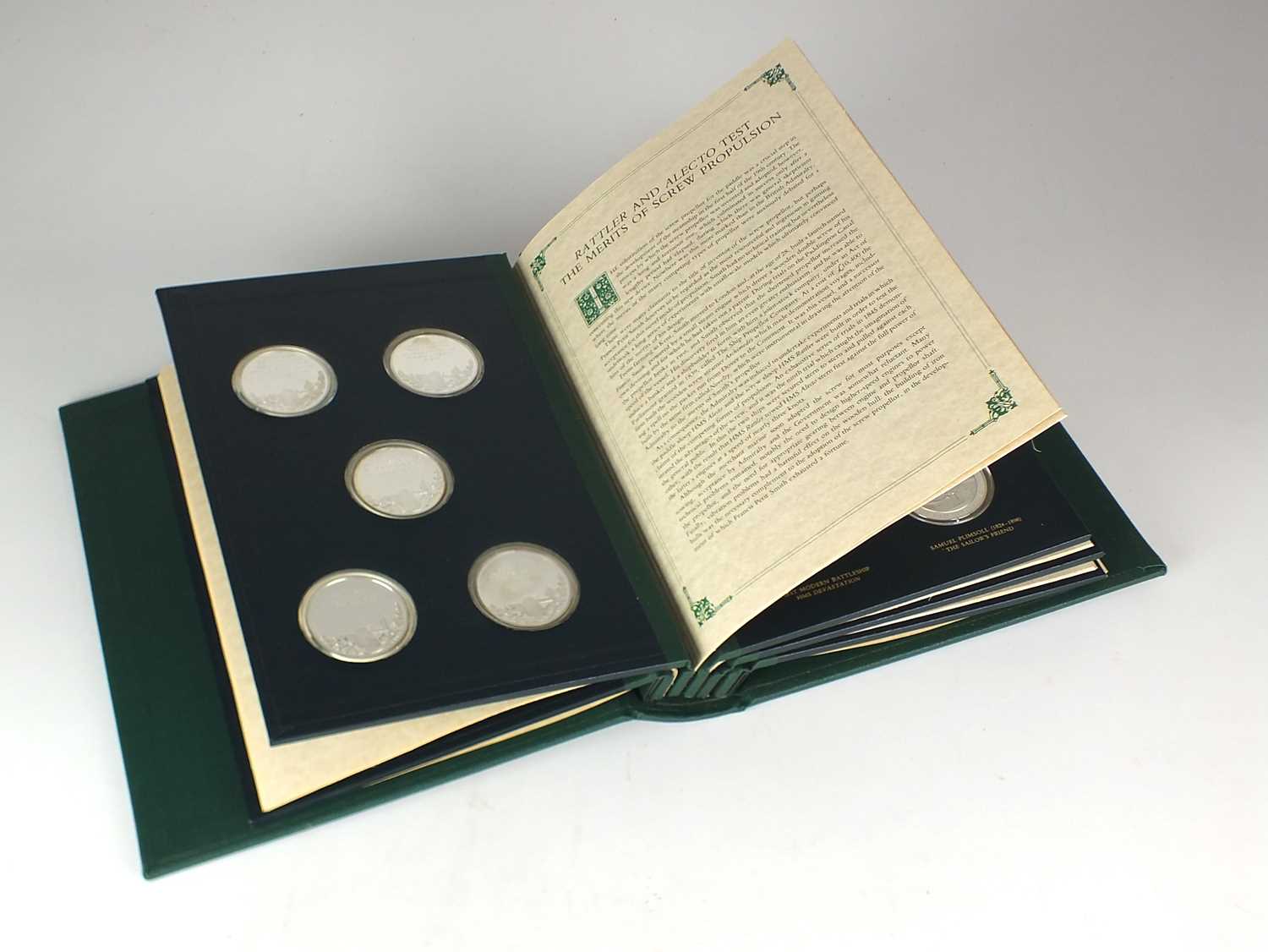 Lot 255 - The Mountbatten medallic history of Great Brtiain and the Sea - Four albums containing a total of 100 Sterling silver proof medals within capsule, limited edition with certificate of authenticity