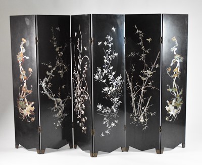 Lot 94 - A Chinese lacquer six-fold room screen, 20th century