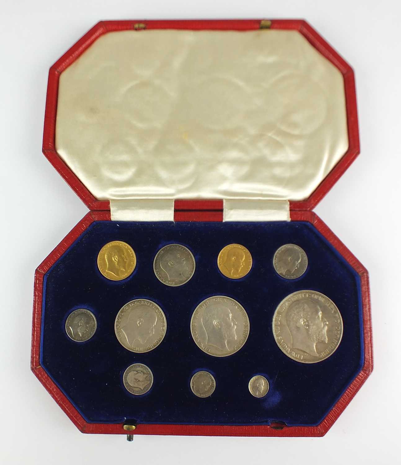 Lot 271 - An Edward VII cased specimen set of 11 coins - Coronation 1902, comprising Sovereign to Maundy penny