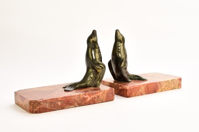 Lot 547 - An Austrian bronze figure of a dog and two bronze seal bookends