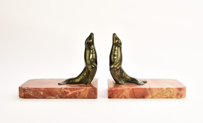 Lot 547 - An Austrian bronze figure of a dog and two bronze seal bookends
