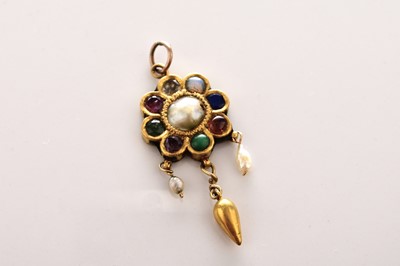 Lot 356 - A yellow metal, enamel and stone set cluster pendant