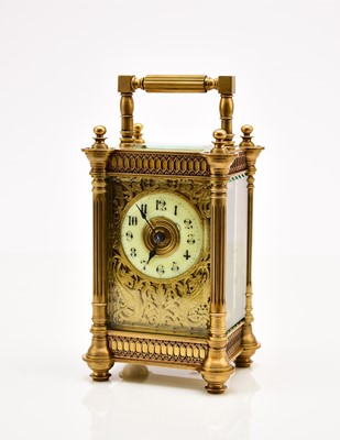 Lot 630 - A French early 20th century brass carriage timepiece