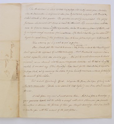 Lot 9 - Sir Robert Liston - ALS documenting a voyage being pursued by a suspicious vessel, 1801.