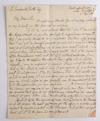 Lot 10 - Richard Hey (1745-1835) ALS concerning appointing a Judge Advocate for the Royal Navy/Royal Marines