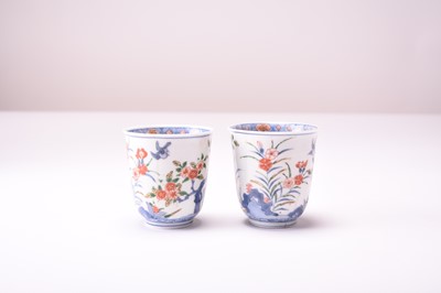 Lot 47 - A pair of Chinese Wucai wine cups, Qing Dynasty