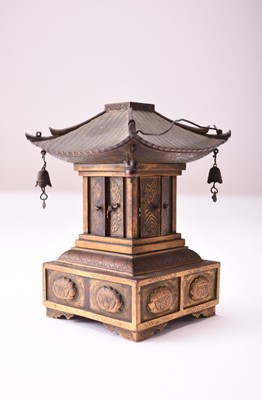 Lot 113 - A Japanese bronze model of a shrine, Meiji era