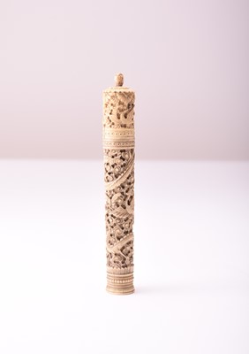 Lot 68 - A Canton carved bone needle case, 19th century