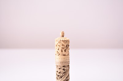 Lot 68 - A Canton carved bone needle case, 19th century