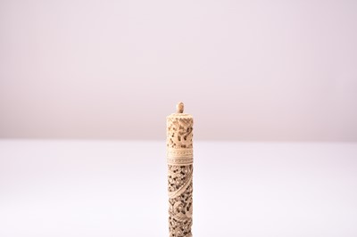 Lot 68 - A Canton carved bone needle case, 19th century