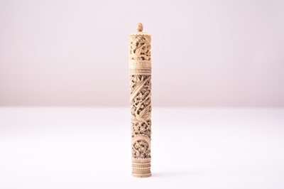Lot 68 - A Canton carved bone needle case, 19th century